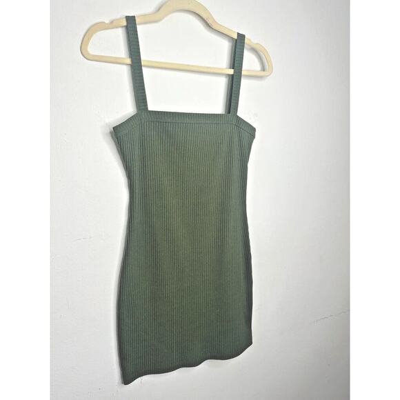 Lovers & Friends Army Green Square Neck Thin Strap Rib Knit Bodycon Mini Small - Picture 5 of 14